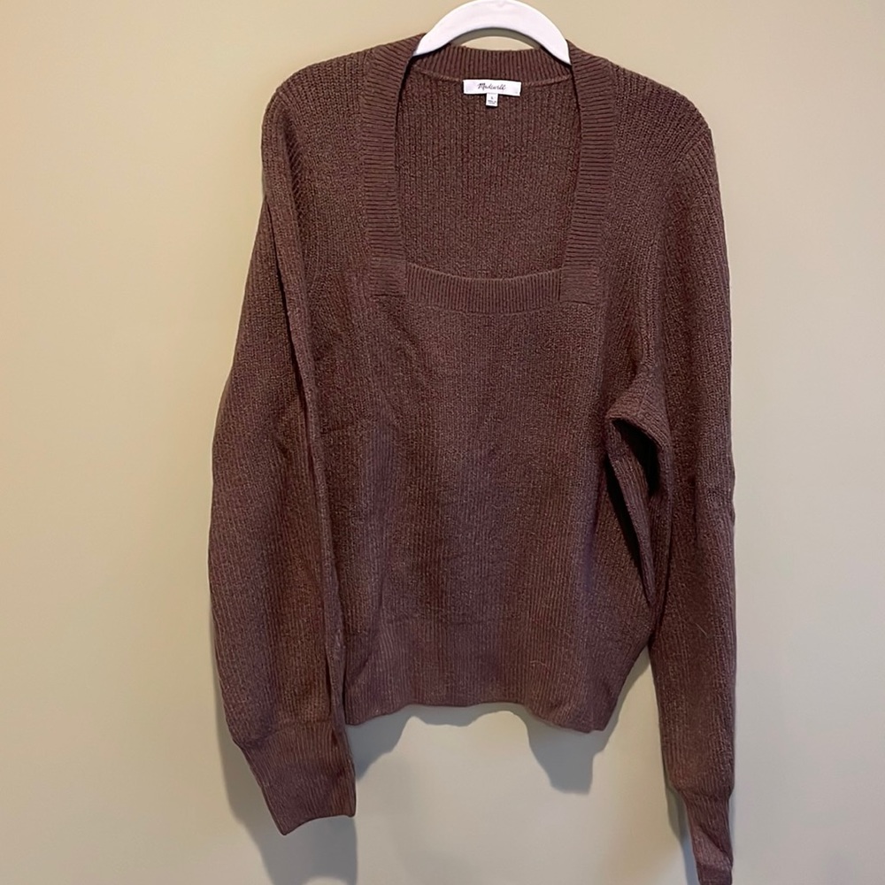 Brown square neck Madewell sweater!